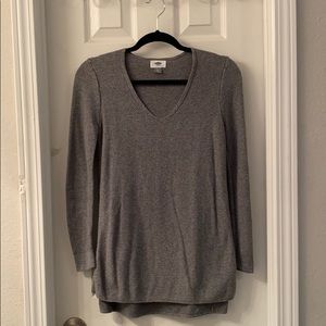 Grey Knit V-Neck Sweater